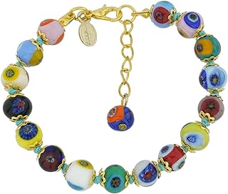 Glass Of Venice Murano Glass Bracelet Italian Millefiori Multicolor Mosaic Beads Handmade Blown Glass - Murano Glass Bracelets For Women, Glass, crystal