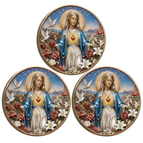 Virgin Mary Challenge Coin, Heart of Mary Catholic Prayer Pocket Token