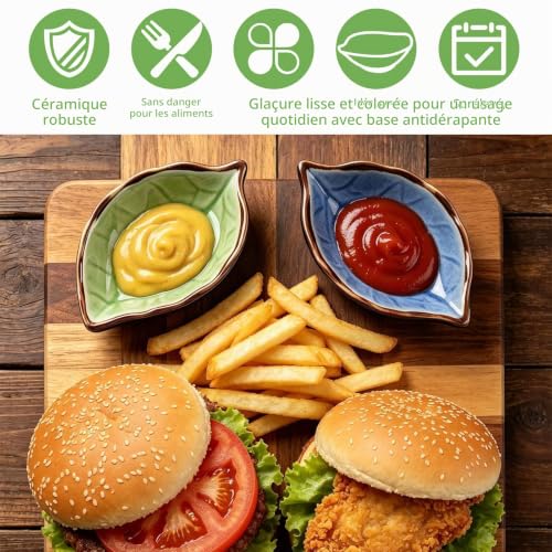 Cisixin 4 Pcs Plat de Sauce, Assiettes en Céramique Petit Plat Forme des Feuilles, Plaque en Céramique pour à Sauces ou à Condiments Faits Main – vue 6