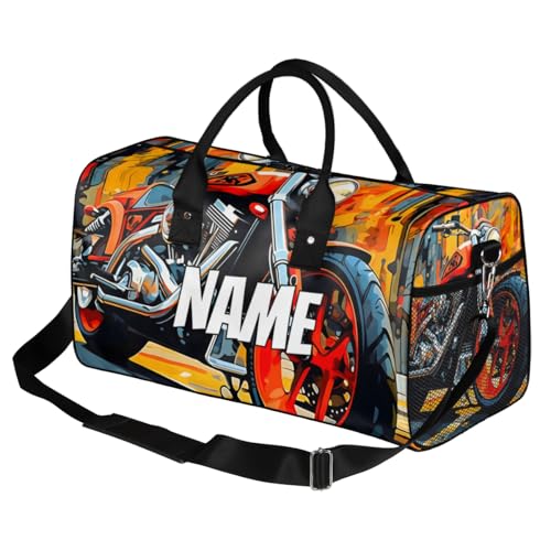 Personalized Colorful Motorcycle Travel Duffel Bag with Name, Custom Gym Sport Bag Modern Art Carry On Weekend Overnight Duffel Bag for Men Women2