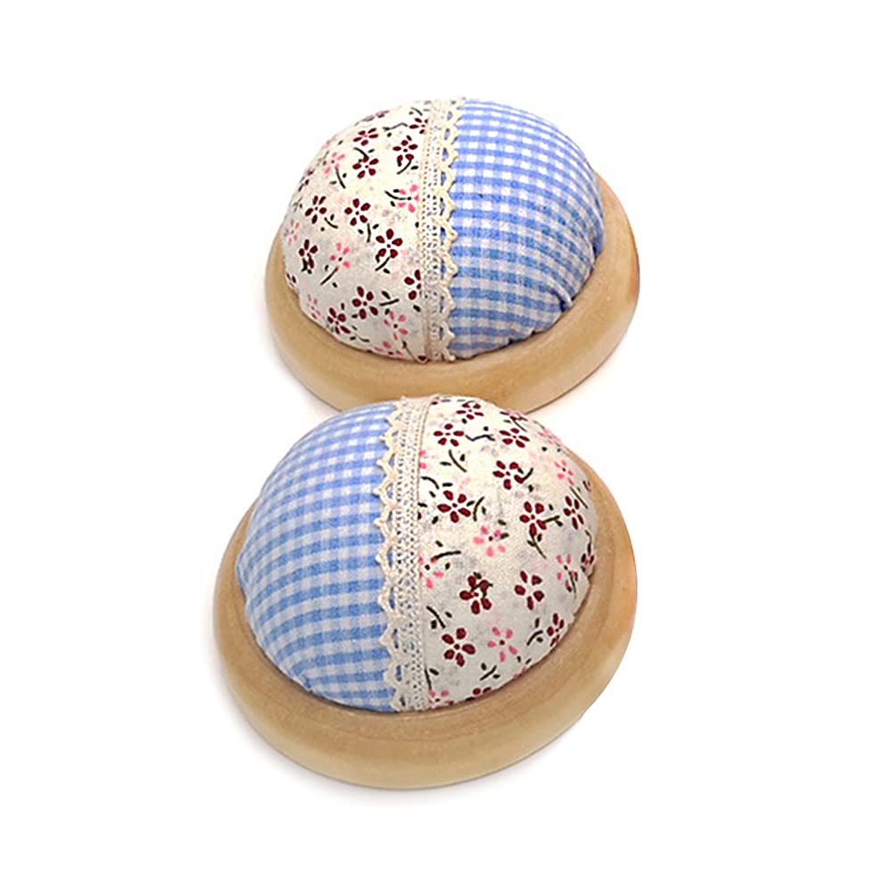 Ancllo Blue 2Pcs Needle Pin Cushion Polka Pumpkin Wrist Band Pin Cushions Wearable Needle Pincushion For Sewing (Blue)