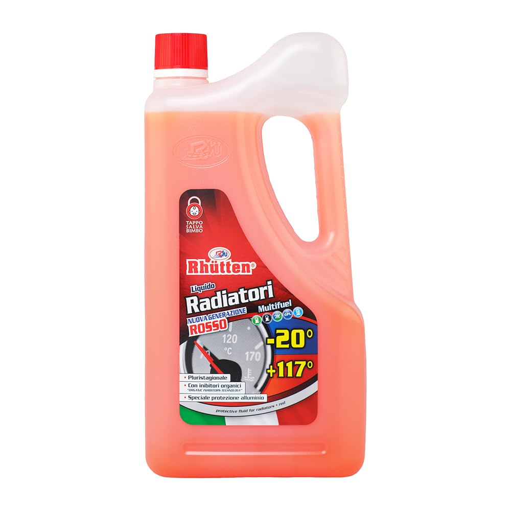 Liquido Radiatori Permanente, Colore Rosso, Protezione Alluminio, Antigelo fino -20°C, Additivi Organici, 2L