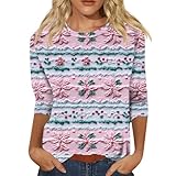 Camiseta de Navidad para mujer, manga 3/4, informal, manga 3/4, manga larga, diseño de copo de nieve de Navidad, camiseta de manga larga, Lila2, S