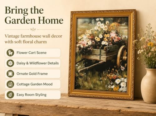 ApexBlume Vintage Wildflower Wooden Cart Framed Wall Art - image 8