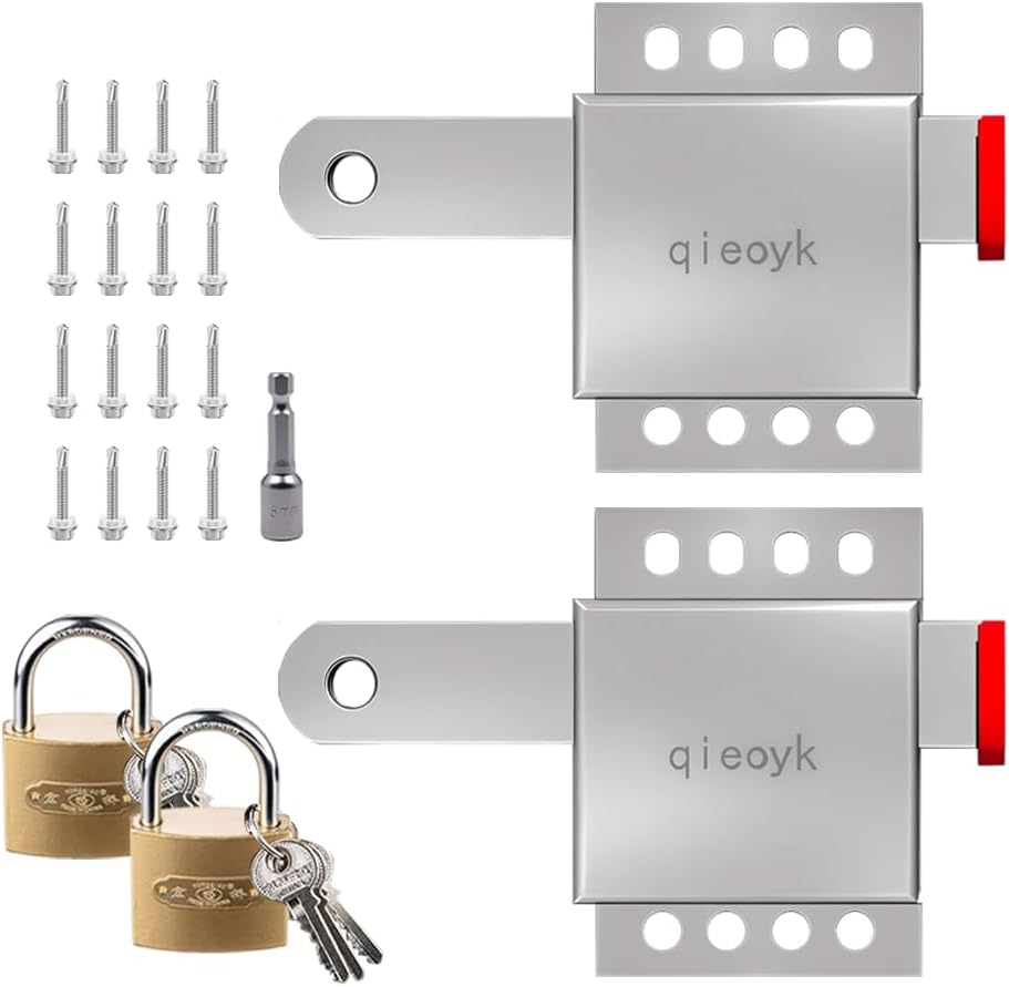 2 Pack Garage Door Locks with Self Tapping Screws Inside Deadlock for Most Garage Door Heavy Duty Inside Deadlock Garage Door Lock Kit with Self Tapping Screws Garage Door Side Lock