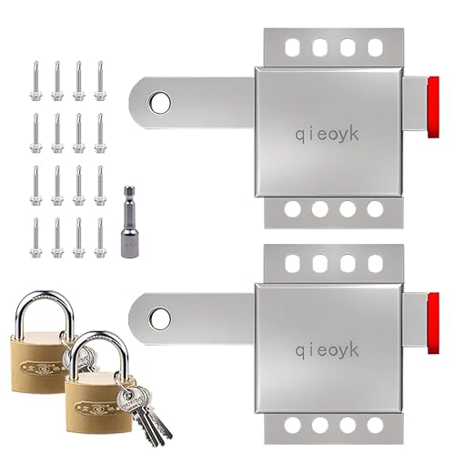 qieoyk 2 Pack Garage Door Locks with Self Tapping Screws Inside Deadlock for Most Garage Door Heavy Duty Inside Deadlock Garage Door Lock Kit with Self Tapping Screws Garage Door Side Lock