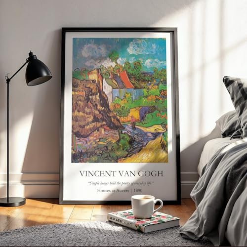 Image of Waltractive Vincent Van Gogh Paintings Framed Poster with Beautiful Quotes - Available in 33x22 and 48x33 CM - Classic Art Poster with sleek Black Frame - Elegant Home and Office Decor (Houses at Auvers, 13x19 Inch, Framed)