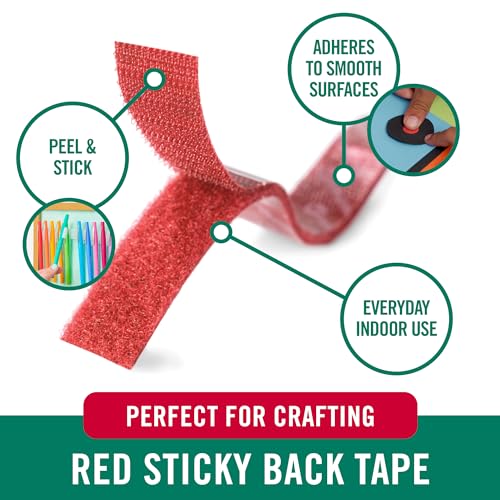 Image of VELCRO Brand Colors | Red Sticky Back Tape | 10ft Roll with Adhesive, Cut Strips to Length | Mount Classroom Decor, Create Seasonal Craft Projects | Organize Home or Office