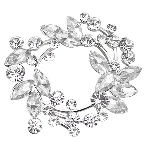 Image of Gyn&Joy Clear Crystal Rhinestone Floral Wreath Pin Brooch BZ005