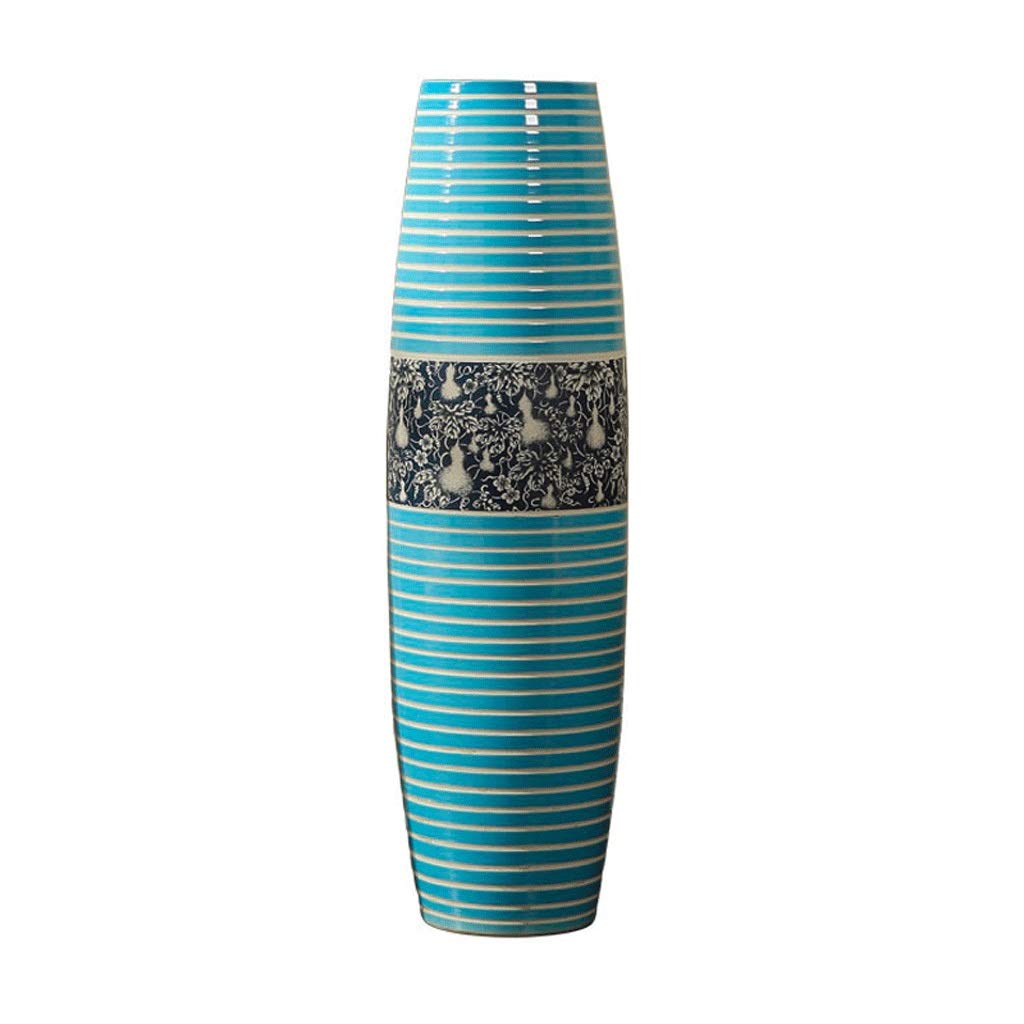 asdchZen Art Ceramic Floor Vase Modern Minimalist Blue Dried Flower Large Vase European Style Living Room Flower Arrangement Decoration Hotel Villa Porch Decoration Ornaments