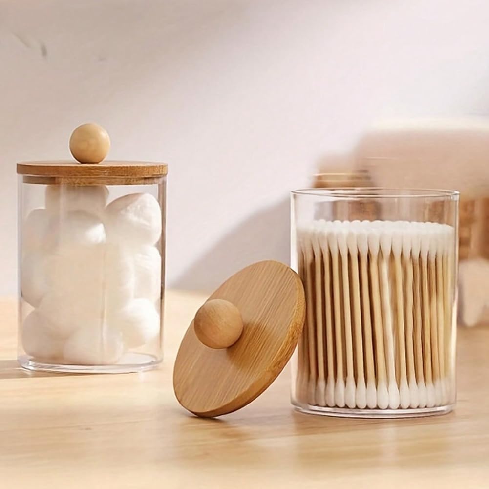 Set 6 Contenitori Impilabili Con Coperchi In Bambù – Plastica Trasparente, Con Manici, Per Dispensa, Cucina, Bagno, 30,5x17,8x17,8 Cm - 6
