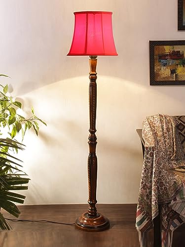 Image of Devansh Red Cotton Wooden Floor Lamp -6