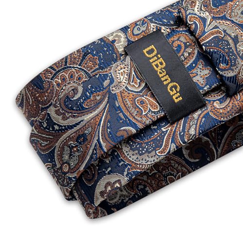 Image of DiBanGu Mens Paisley Tie Sets Silk Jacquard Woven Floral Necktie and Pocket Square Cufflinks Wedding Business Party