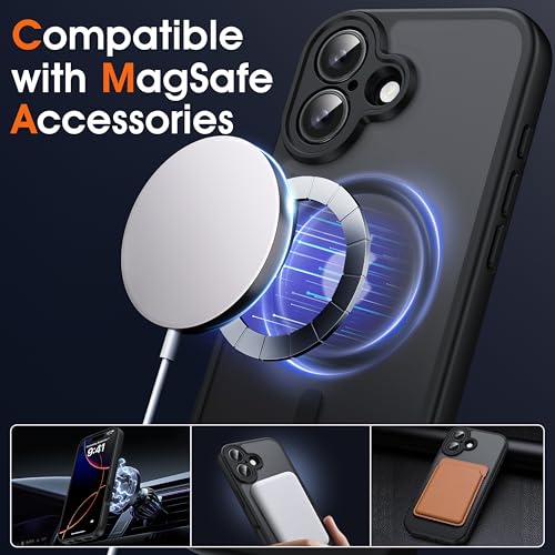 Image of Oterkin Magnetic for iPhone 17 Case Matte,Upgraded Full Camera Protection Compatible with MagSafe Frosted Translucent Shockproof Anti-Scratch Slim Fit Case Military Grade Protection 6.3 (Black)
