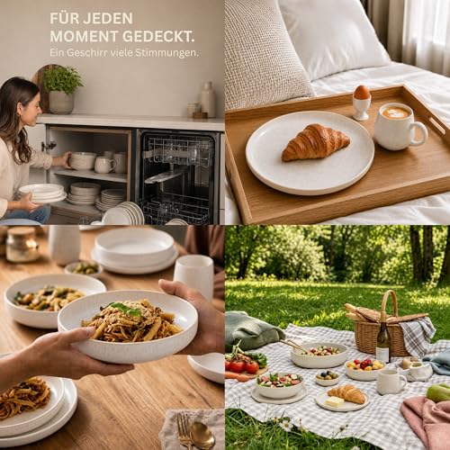 Foto von SÄNGER Korfu Geschirrset 4 Personen, Teller Set 16-tlg, Creme, Beige