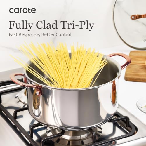 Image of CAROTE 30 PCS Tri-Ply Stainless Steel Cookware Set, Pots and Pans Set, Non Toxic Induction Kitchen Cooking Sets, Gold