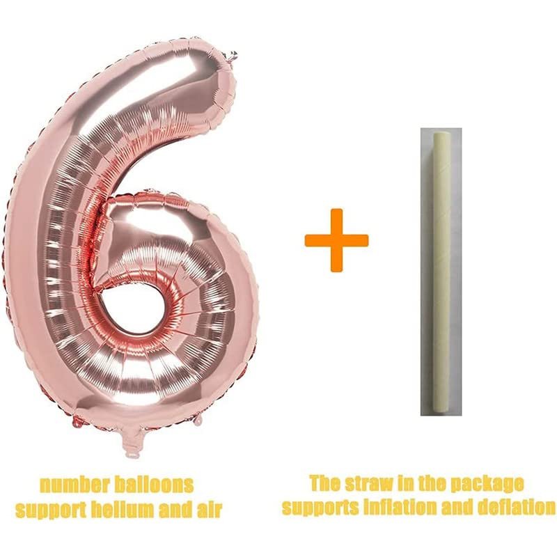 Image of Bubblebells Rose Gold 32 Inches 6 Numbers Shape Large Big Foil Helium Balloons for Party Decorations in Happy Birthday Anniversary Office Items Materials Set Pack