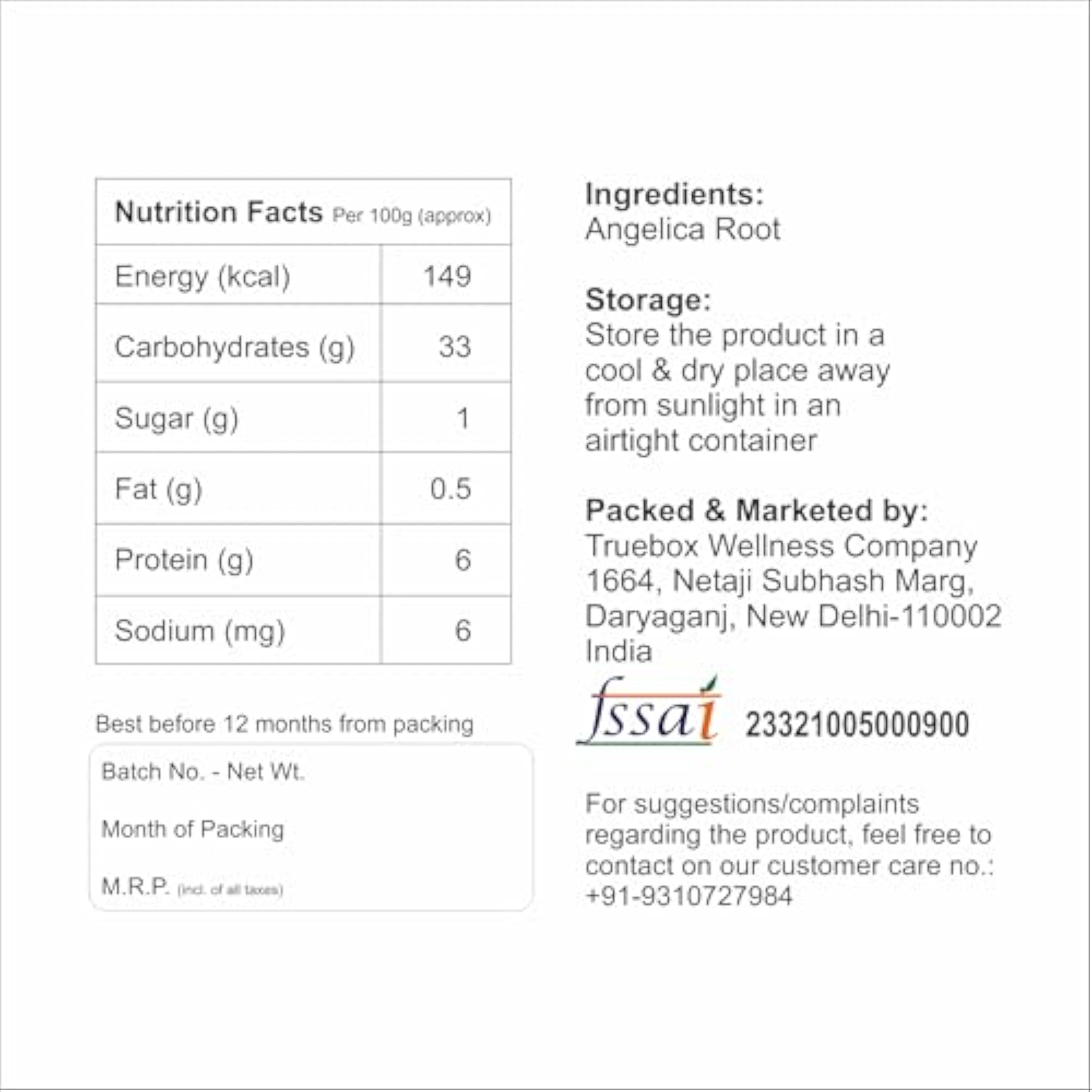 100% Pure & Natural Angelica Root, 800 gm