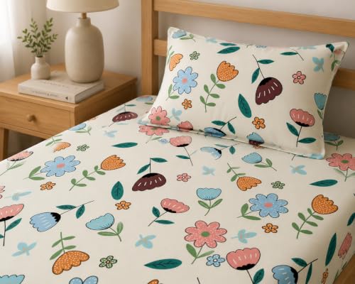 Image of LOOMLYFE Microfiber Soft Cotton Single Bed Bedsheet for Diwan Bed, Size 60 Inches X 90 Inches, 152 X 230 cm with 1 Large Size Pillow Covers Without Joint - PeachFlower