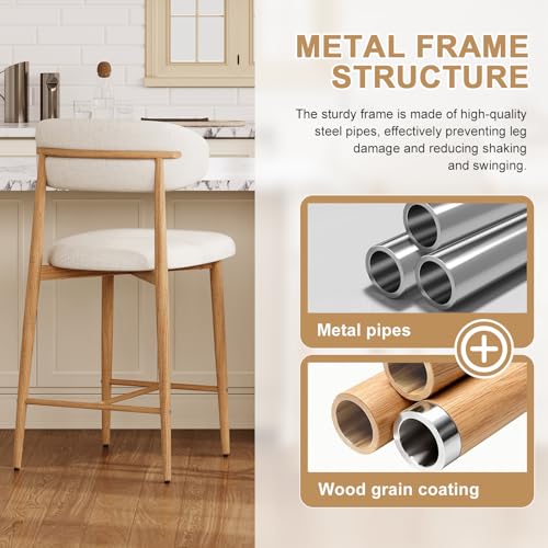 Image of ECHINGLEC Counter Height Bar Stools Set of 6, Upholstered Kitchen Bar Stools with Curved Back Support & Sturdy Metal Legs, Kitchen Stools for Kitchen Island, Home Bar (Beige)