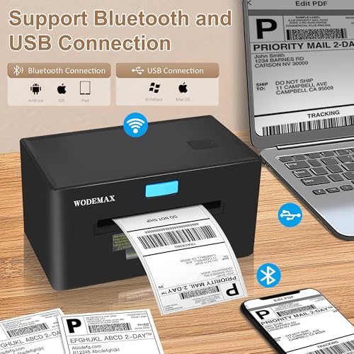 Image of 4 X 6 Thermal Shipping Label Printer,Thermal Bluetooth Label Printer Compatible with Windows, iPhone and Android,Suitable for Small Business,Home Office, Widely Used for Amazon, Shopify