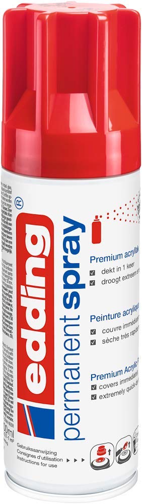 Edding 5200 Permanent Spray Traffic Red Glossy 200 ml Acrylic Paint for Glass Metal Wood Ceramic Plastic Canvas