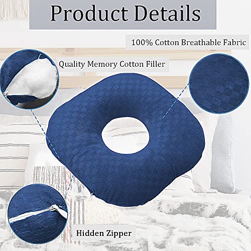 Image of Ear Piercing Pillow for Side Sleepers, Pillow with an Ear Hole for CNH and Ear Pain Ear Inflammation Pressure Sores, O-Shaped Side Sleeping Pillow, Ear Guard Pillow(Dark Blue)