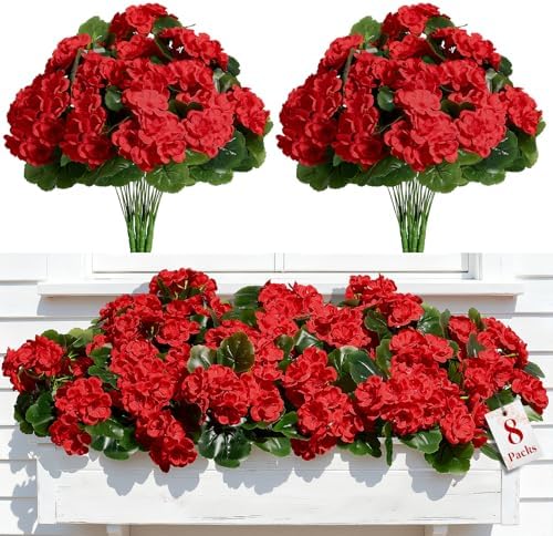 Alupssuc 8Pcs Artificial Geranium Flowers for Outdoors Decoration...