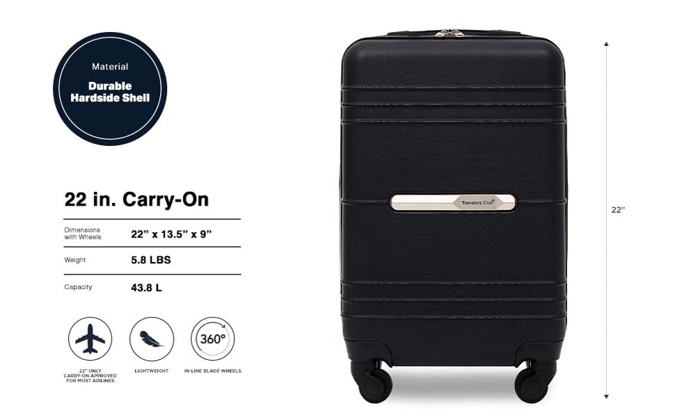 Image of Travelers Club 22 inch Richmond Spinner Carry-On Luggage, Black