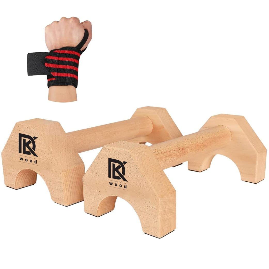 DK WOOD Push-up Stand, 2 PCS Wood Pushup Bars Non-Slip Base Exercise Home Workout Equipment, 30CM Wooden Parallettes Handle Stands Grip for Men Strength Training, Planks Calisthenics Fitness Muscle-image-41