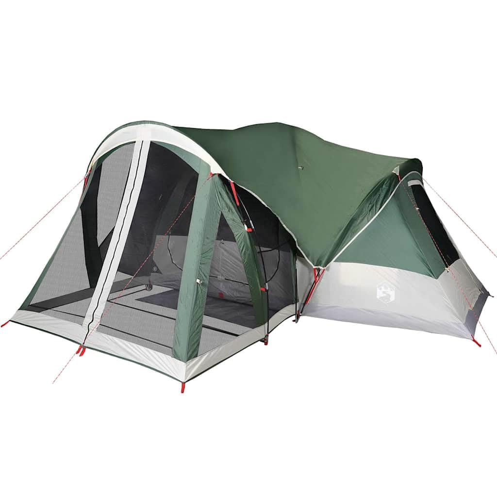 Tenda familiare tipi per 8 persone, grande tenda da campeggio con 2 cabine letto e tenda, tenda leggera per gruppi, poliestere grigio e arancione, 490 x 459 x 196 cm