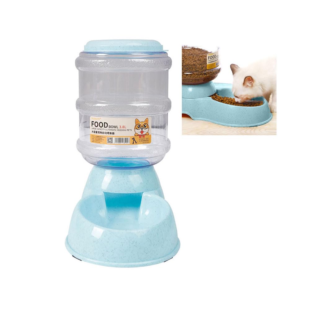 IEW Dog Automatic Feeder, Automatic Cat Feeder, 3.8L Gravity Pet Feeder for Small Medium Cats Dogs, Pet Water Food Station,Puppy Kitten Waterer Food Dispenser,Plastic Pet Water Food Bowl (Food Feeder)