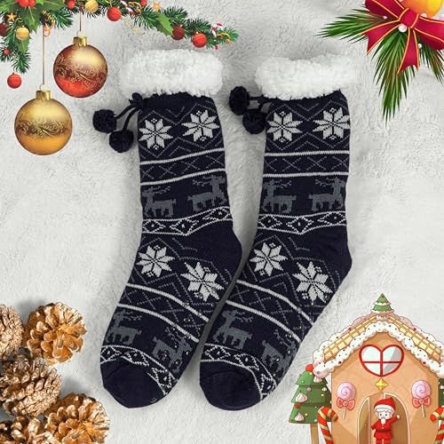 Image of BenSorts Women Thick Christmas Slipper Socks Non Slip Grippers Size 6-10