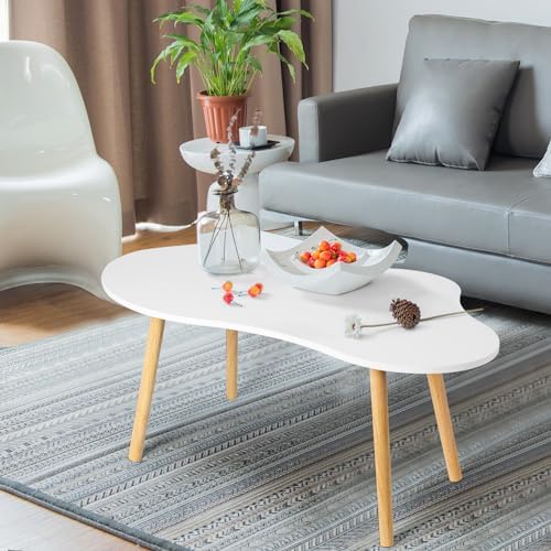 Coffee Tables White,Small Coffee Table,Modern Wood Coffee Table for Living Room Office Reception Room,Small Dining Center Tables, Simple Cloud Design Coffee Table Tea Table for Living Room (White)