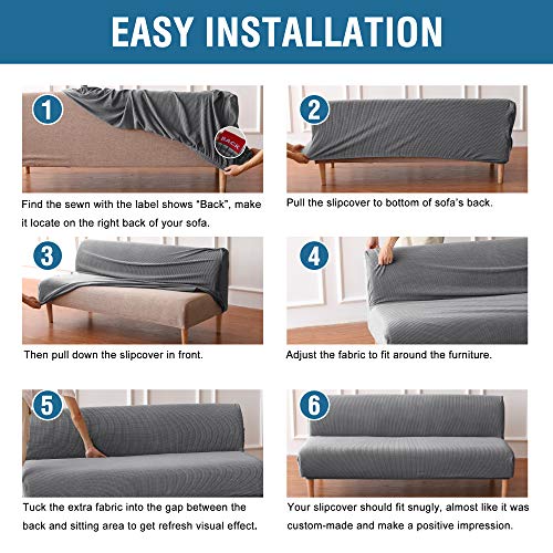 Armless Futon Cover Stretch Sofa Bed Slipcover Protector Elastic Feature Rich Textured High Spandex Small Checks Jacquard Fabric Futon Cover, Machine Washable, Gray, One #TOP4