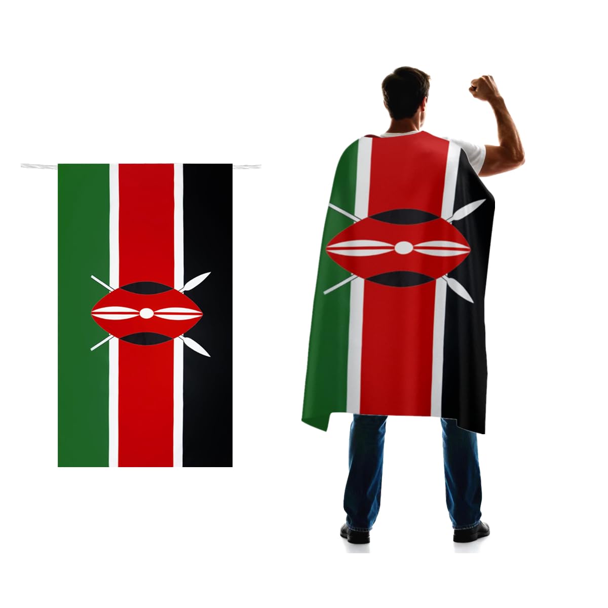 Kenya Flag Cape 3x5 FT for Independence Day Holiday Costumes Celebrati,150D Premium Polyester,Republic of Kenya Patriotic Flags Costume Cloak.