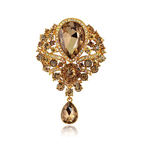 Image of Wedding Bridal Big Crystal Rhinestone Bouquet Brooch Pin for Women (gold)