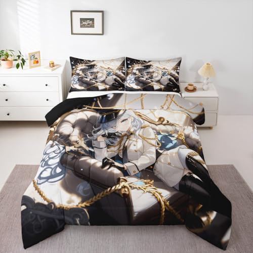 Image of Erosebridal 3D Anime Uniform Girl Full Size Comforter Sets,Japanese Style Cartoon Bedding for Boys Girls Teen Cute Kawaii Room Decor, Sailor Suit Duvet Set Anime Cyber Retrofuturism Homebody Quilt