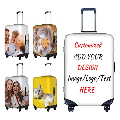 Custom Luggage Cover Personalized Suitcase Cover with Your Own Photo Text Logo Washable Scratch Resistant Resilient Luggage Protector for Business Vacation Travel (L, fit 25-28 Inch Luggage)