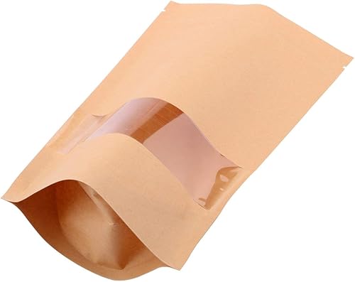 Miniatura 10 de Bolsas con cierre de cremallera, 100 unidades, bolsas resellables de 8.7 x 5.5 pulgadas para pequeñas empresas, bolsas de papel kraft con ventana,