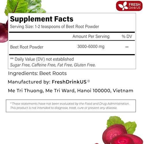 Image of FreshDrinkUS, Premium 42oz Beet Root Powder, 100% Natural and Pure from Beet Root, Beetroot Powder Perfect for Smoothies, Energy Booster, Soups and Sauces. No Additives, No Gluten, No Sugar, Vegan
