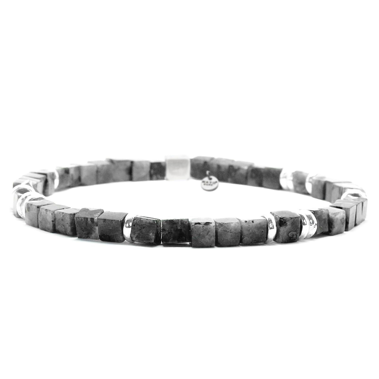 Nato Cuff - Bracelet en Argent 925 - Perles Cubes 4mm en Pierres fines - Bijou Homme ou Femme Artisanal assemblé à la Main en France