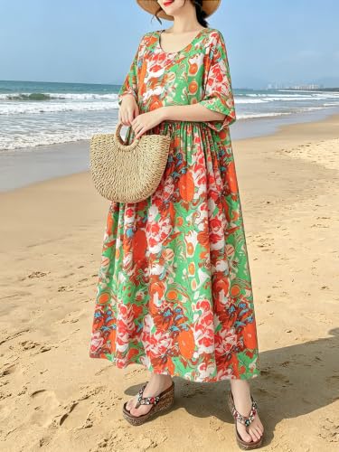 Image of Oversized Dress for Women Flowy Boho Plus Size Dresses Floral Print