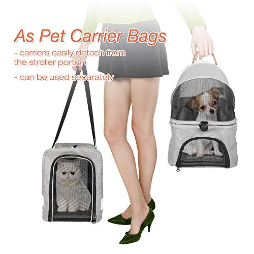 LUCKYERMORE Double Pet Stroller for 2 Dogs Cats Folding Portable Carrier Cage Detachable 3 in 1 Pet Stroller Dual Entry - Image 4
