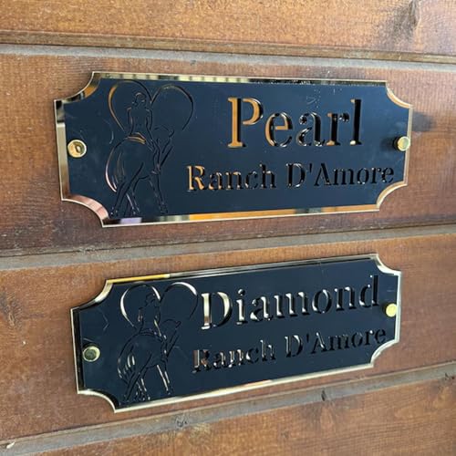 Personalisiertes Pferdestall Namensschild, Pferdenamensschild, Personalisiertes Pferdestall Acrylschild For Bauernhof Scheunenschild, Personalisiertes Outdoor Pferdename/Nummer Türschild(Black Gold)
