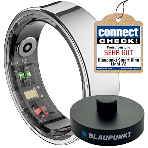 BLAUPUNKT Smart Ring V2 | kein ABO | Keine unsichere Cloud | Edelstahl | Schritte, Schlaf, Puls, Blutsauerstoff SpO2, Kalorien, HRV, Sport-Aktivitäten | IP68 | für Android und iOS | Silber | Größe 10