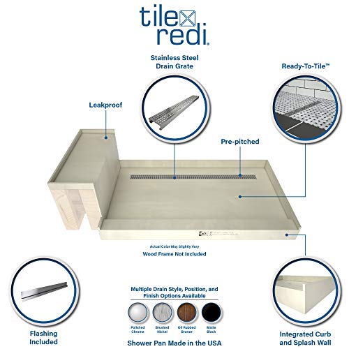 Tile Redi USA RT3648LMBRB36KIT Base'N Bench Shower Pan and Bench, 60" W x 36" D, Left Designer Matte Black Drain Grate by Tile Redi USA - Image 2