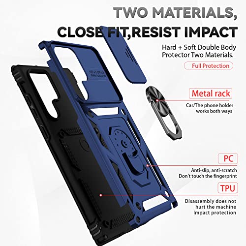 for Samsung Galaxy S22 Ultra Case with Camera Lens Cover HD Screen Protector,Military-Grade Drop Tested Magnetic Ring Holder Kickstand Protective Phone Case for Samsung Galaxy S22 Ultra 5G (Navy Blue) - image 8