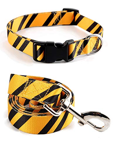 Coomour 2PCS Halloween Dog Collar Pet Cat Puppy Wizard School Printing Adjustable Collars with Funny Leash for Pets Dogs Cats Small Medium Large (Yellow,Large)