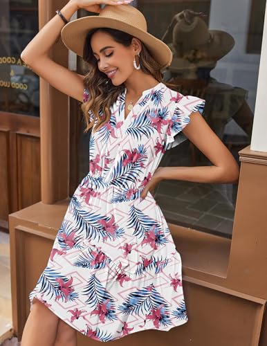 Image of HOTOUCH Women Printed Dress for Summer Short Ruffle Sleeve Dress Tiered Mini Dress with Pockets